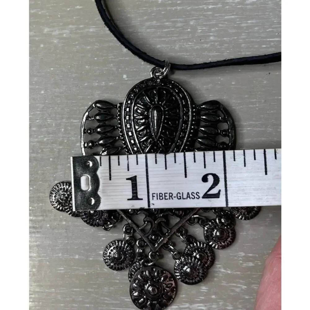 Handmade/Upcycled Unique Boho Silvertone Dangle Suede Lace Multilayer Choker